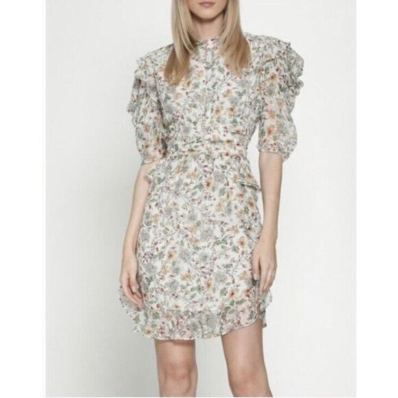Walter Baker Dress 12 Flowy A Line V Neck Ruffled Flutter Romantic Floral NEW - Picture 1 of 16